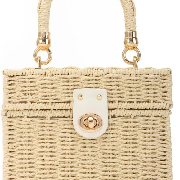 Rattan Straw Tote Unique Crossbody Handbag Beach Summer Travel Fashion - Picture 1 of 7